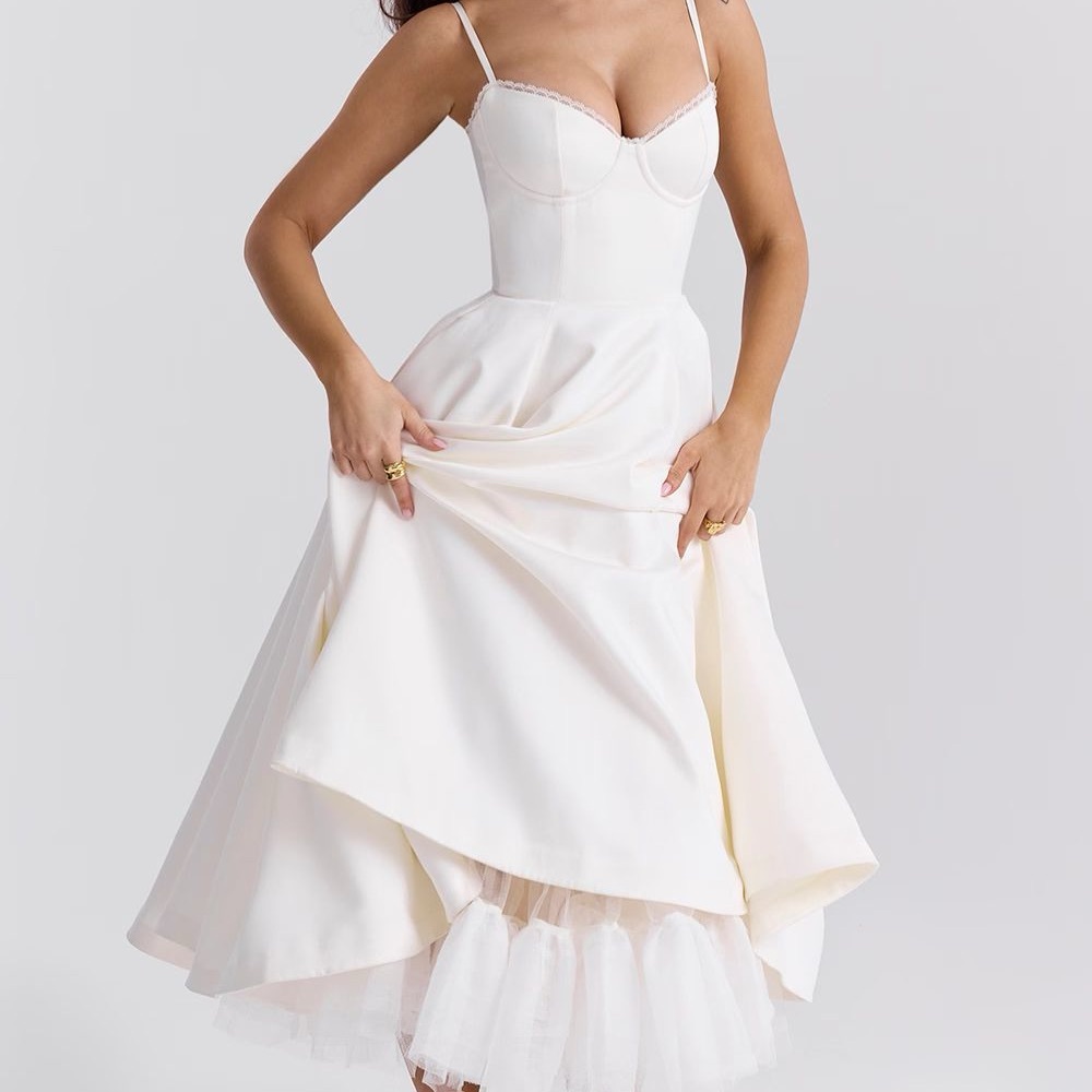 Women’s Ivory Midi Dress with Sweetheart Bodice